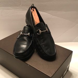 Gucci Silver Horse Bit Black Loafers made N Italy